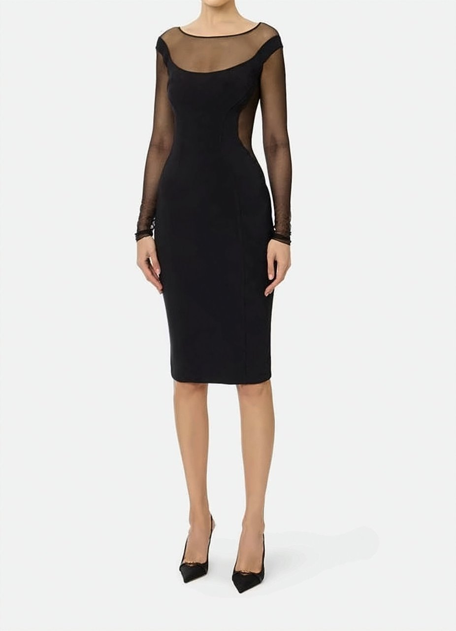 Elisabetta Franchi Lightweight Crepe Cut Out Midi Dress Zwart