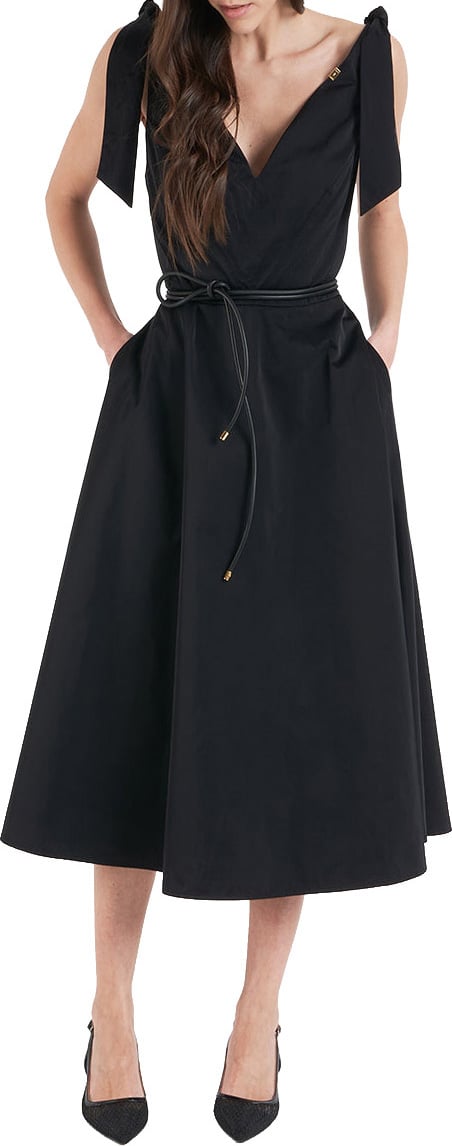 Elisabetta Franchi Midi dress with bow details Zwart