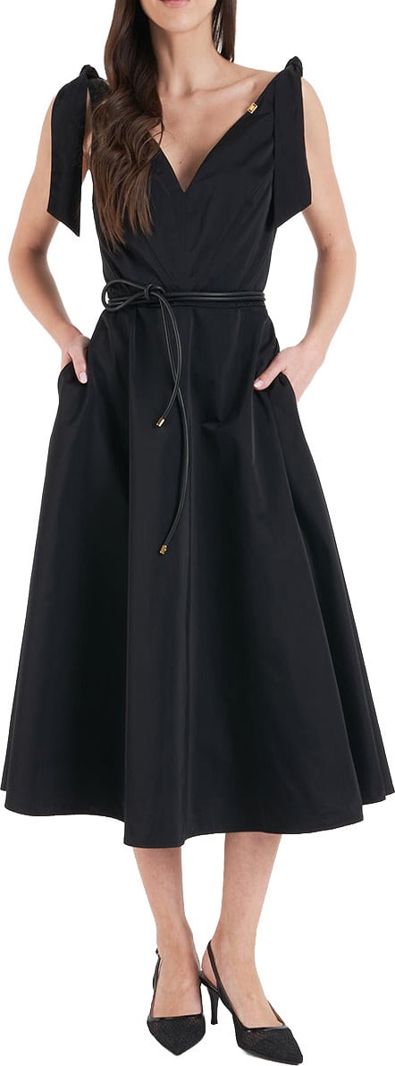 Elisabetta Franchi Midi dress with bow details Zwart