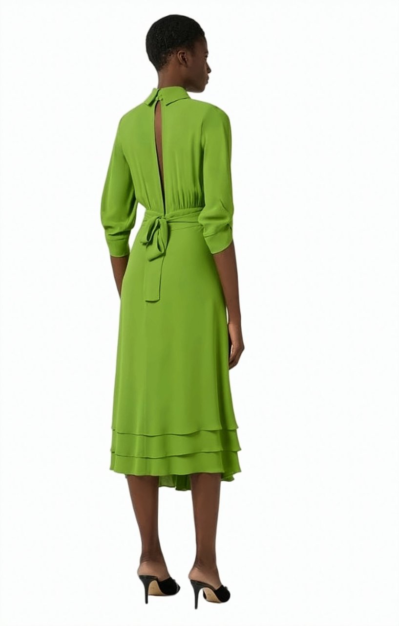 Elisabetta Franchi Viscose Georgette Ruffled Midi Dress Groen