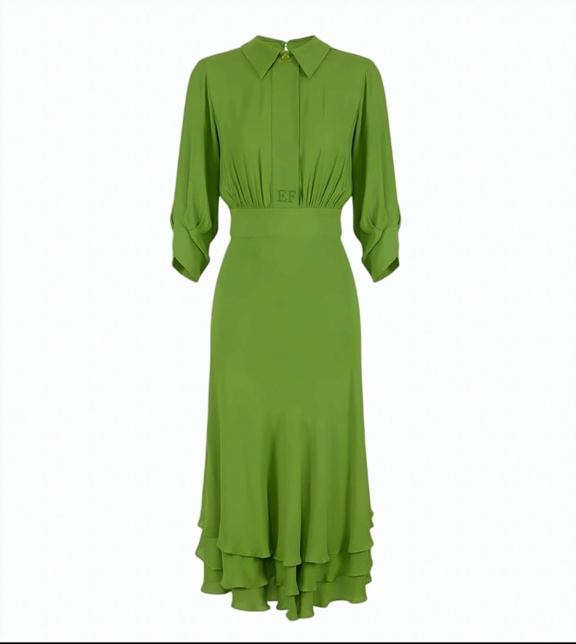 Elisabetta Franchi Viscose Georgette Ruffled Midi Dress Groen