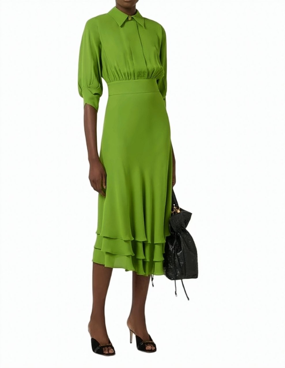 Elisabetta Franchi Viscose Georgette Ruffled Midi Dress Groen