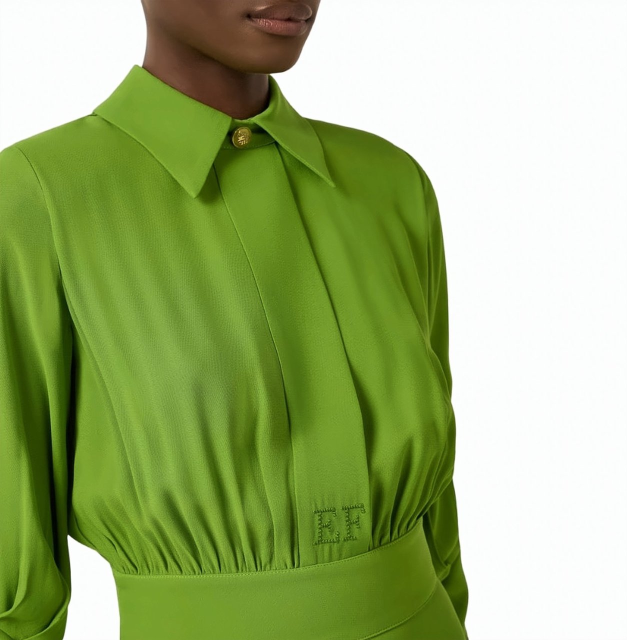 Elisabetta Franchi Viscose Georgette Ruffled Midi Dress Groen