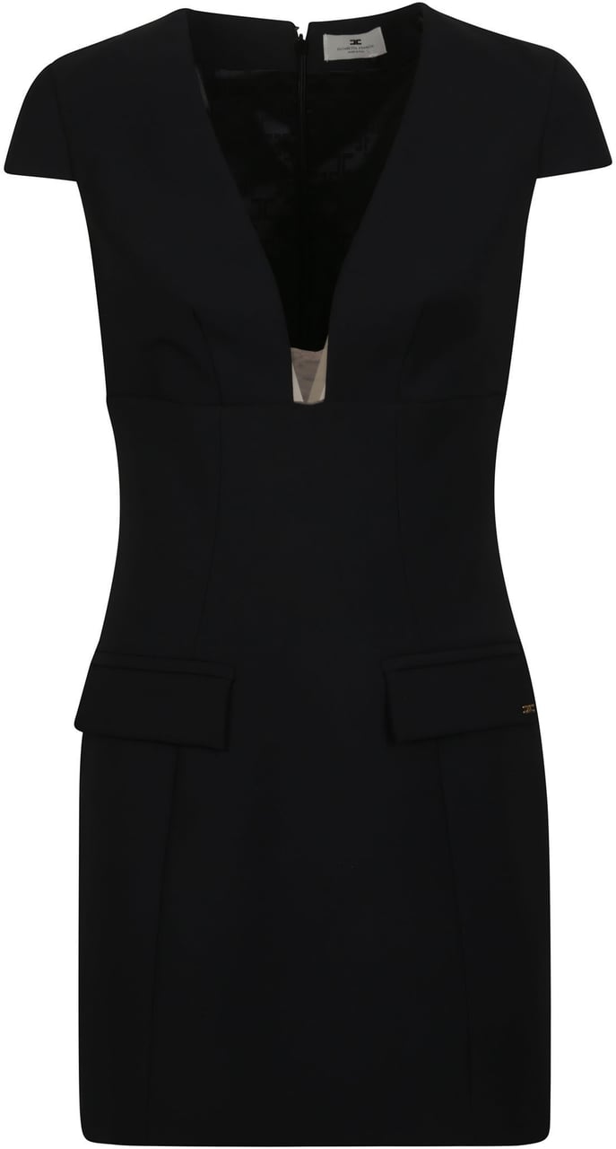 Elisabetta Franchi Short Sleeve V-neck Dress Black Zwart