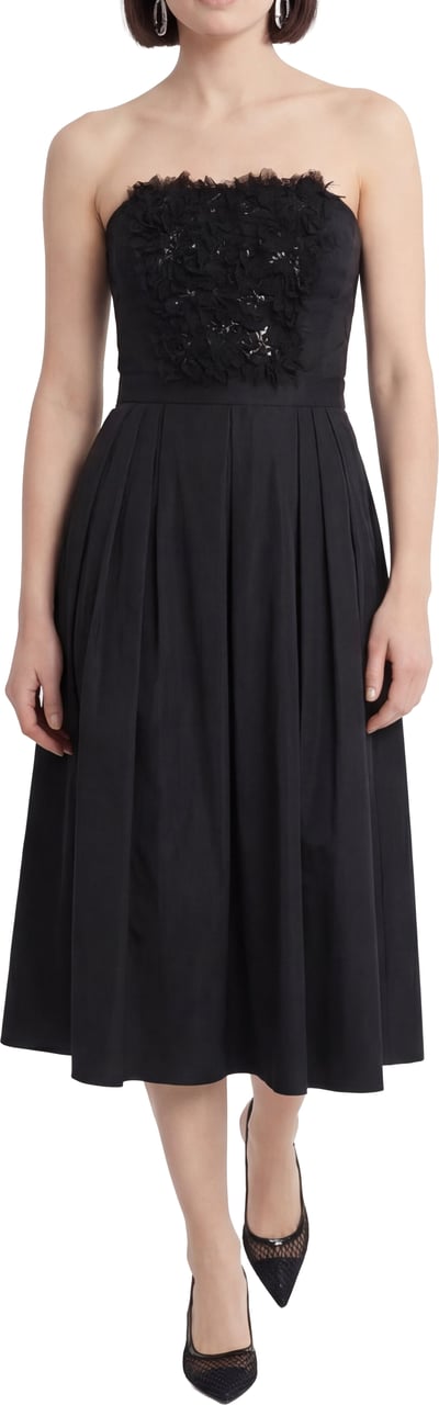Elisabetta Franchi Midi dress with floral appliqués Zwart