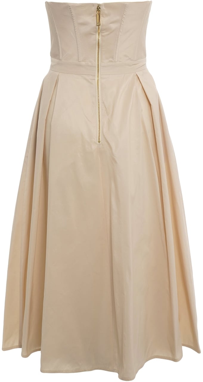 Elisabetta Franchi Midi dress with floral appliqués Beige