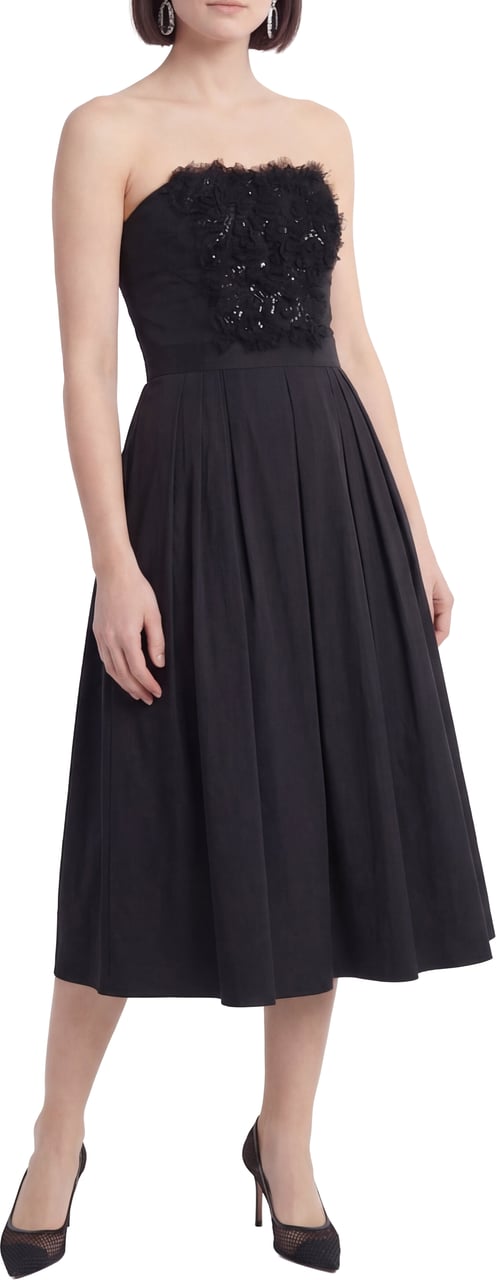 Elisabetta Franchi Midi dress with floral appliqués Zwart
