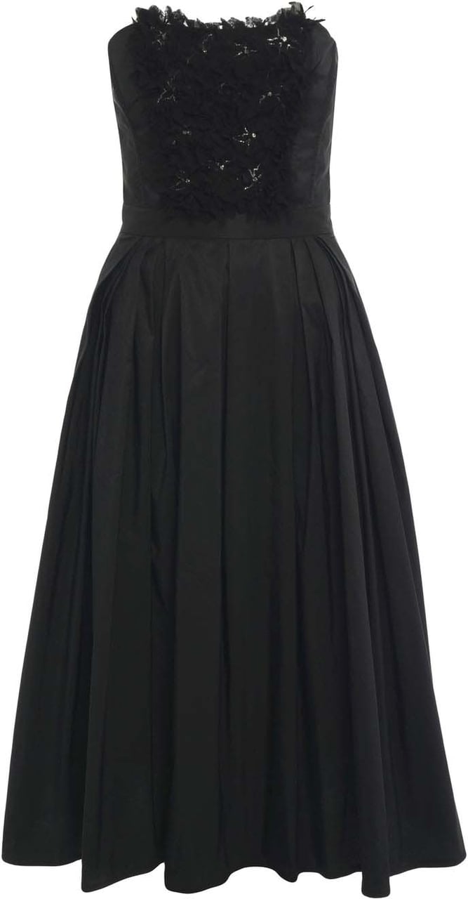 Elisabetta Franchi Midi dress with floral appliqués Zwart