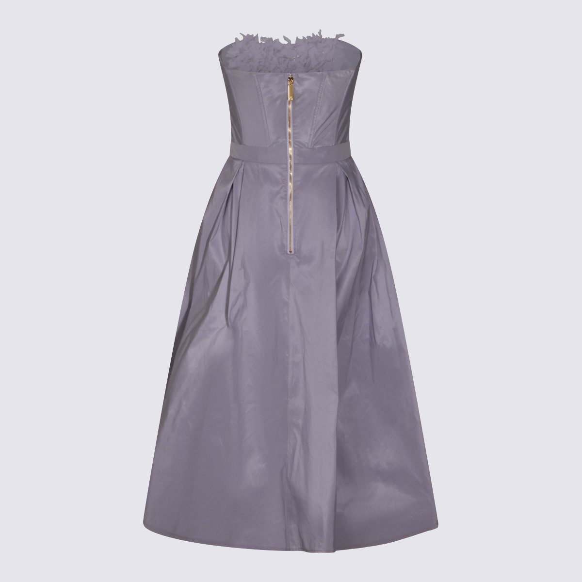 Elisabetta Franchi Strapless Midi Dress With Textured Floral Appliqués Paars