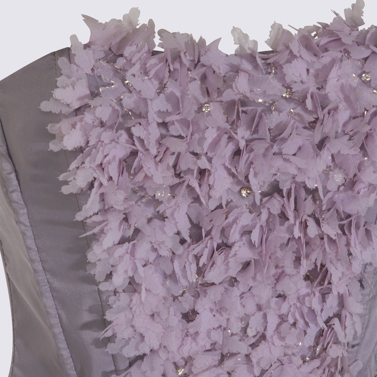 Elisabetta Franchi Strapless Midi Dress With Textured Floral Appliqués Paars