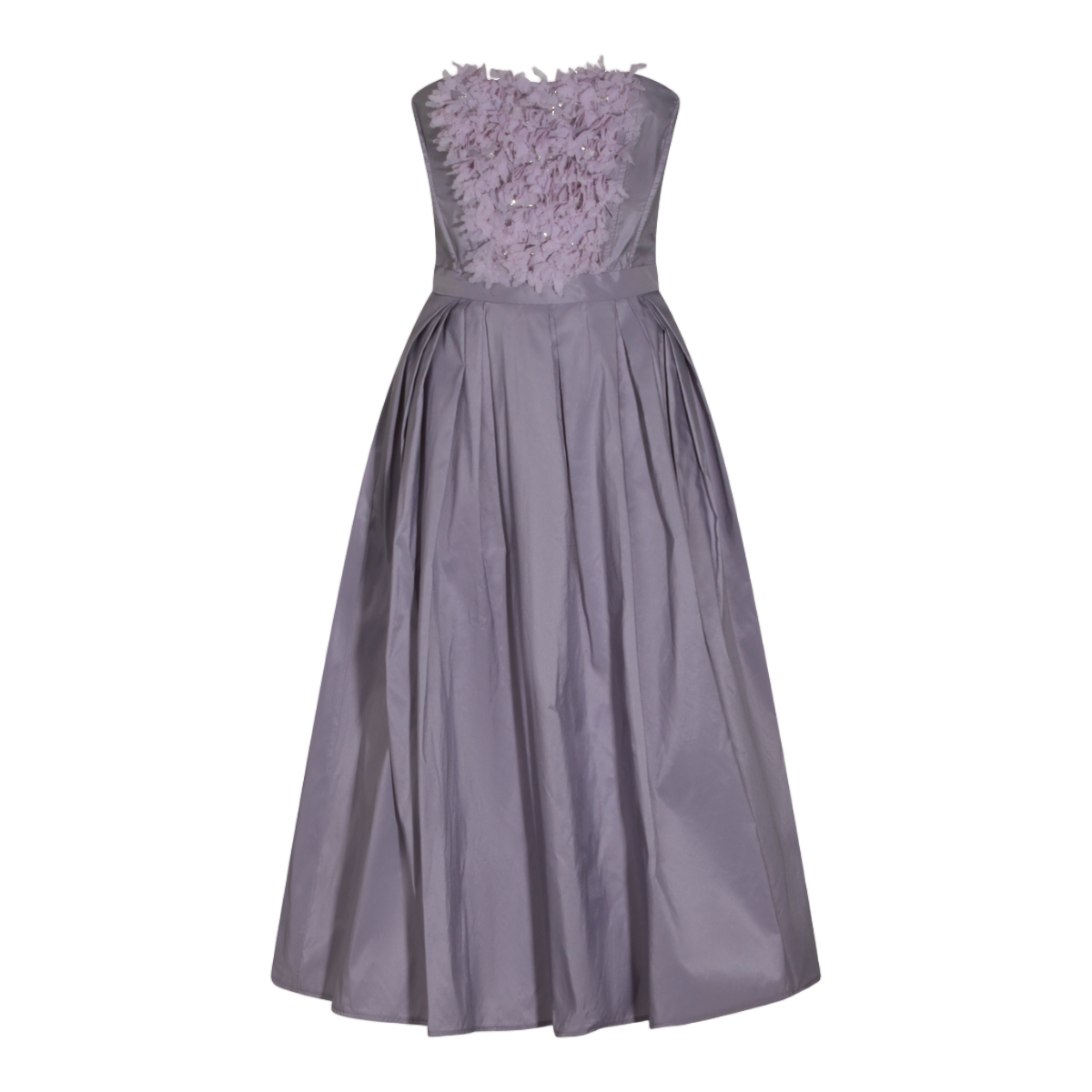 Elisabetta Franchi Strapless Midi Dress With Textured Floral Appliqués Paars