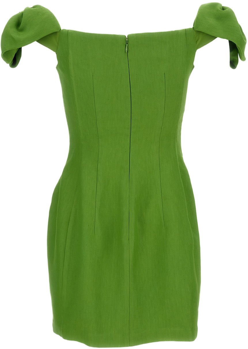 Elisabetta Franchi Abito Corto con Spalline Drappeggiate Lime