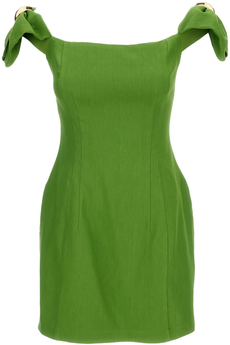 Elisabetta Franchi Abito Corto con Spalline Drappeggiate Lime