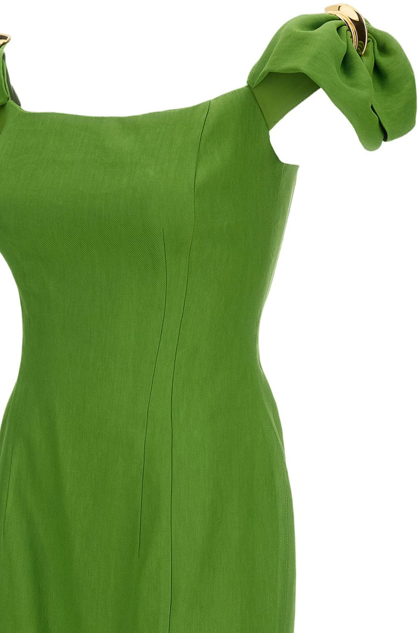 Elisabetta Franchi Abito Corto con Spalline Drappeggiate Lime