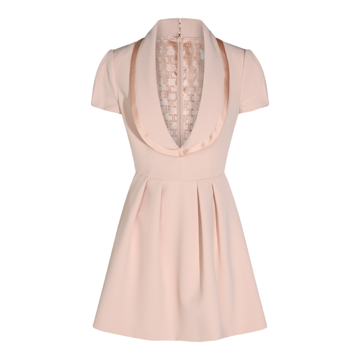 Elisabetta Franchi Mini Dress with Plunging Neckline and Pleated Skirt Neutraal