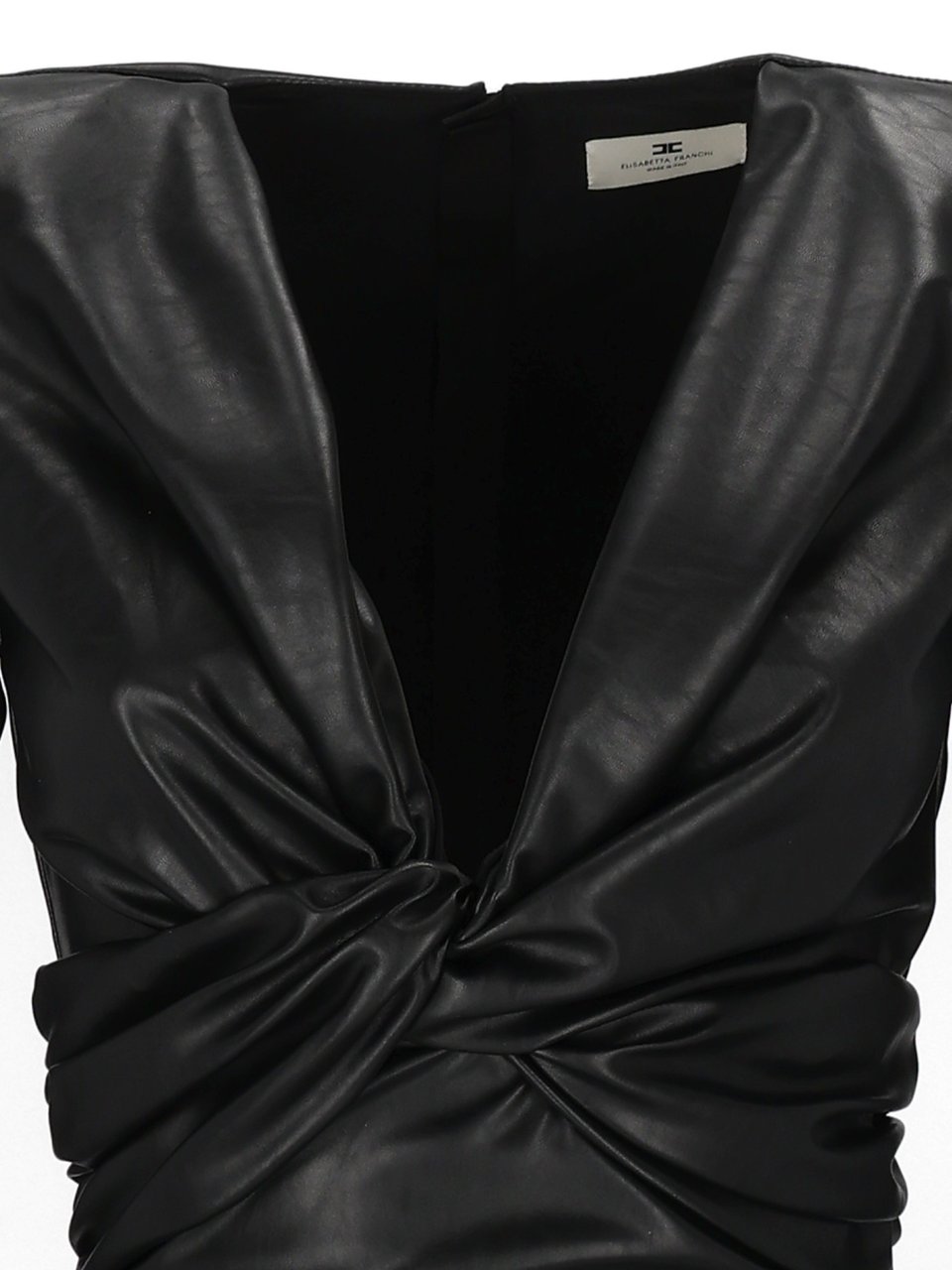 Elisabetta Franchi Faux Leather Mini Dress With Twisted Knot Detail Zwart