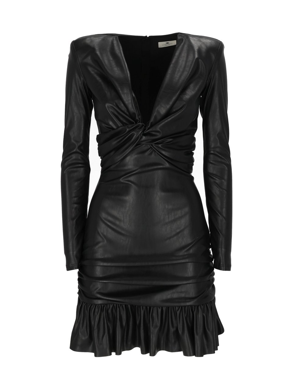 Elisabetta Franchi Faux Leather Mini Dress With Twisted Knot Detail Zwart