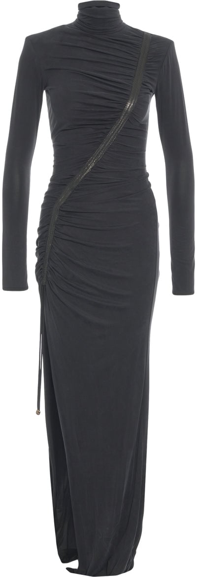 Elisabetta Franchi Maxi dress with ruching Grijs