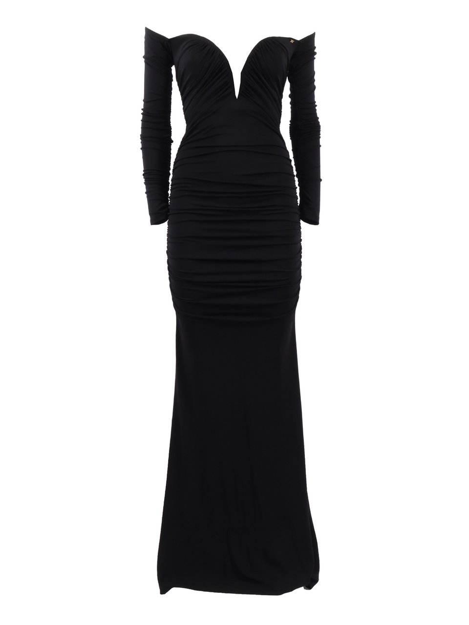 Elisabetta Franchi Off The Shoulder Ruched Maxi Dress Zwart