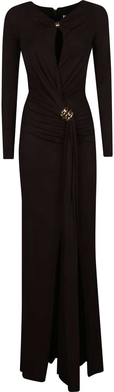 Elisabetta Franchi Red Carpet Long Sleeve Dress Brown Bruin