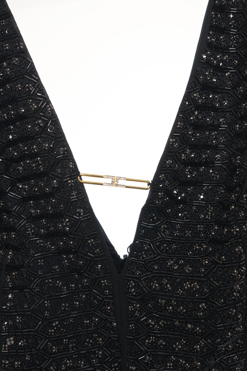 Elisabetta Franchi Maxi dress with sequins Zwart