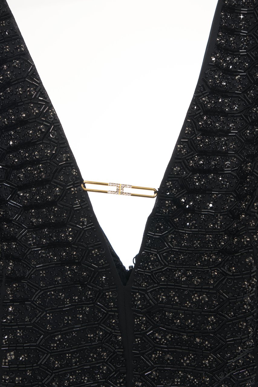 Elisabetta Franchi Abito maxi con paillettes Zwart