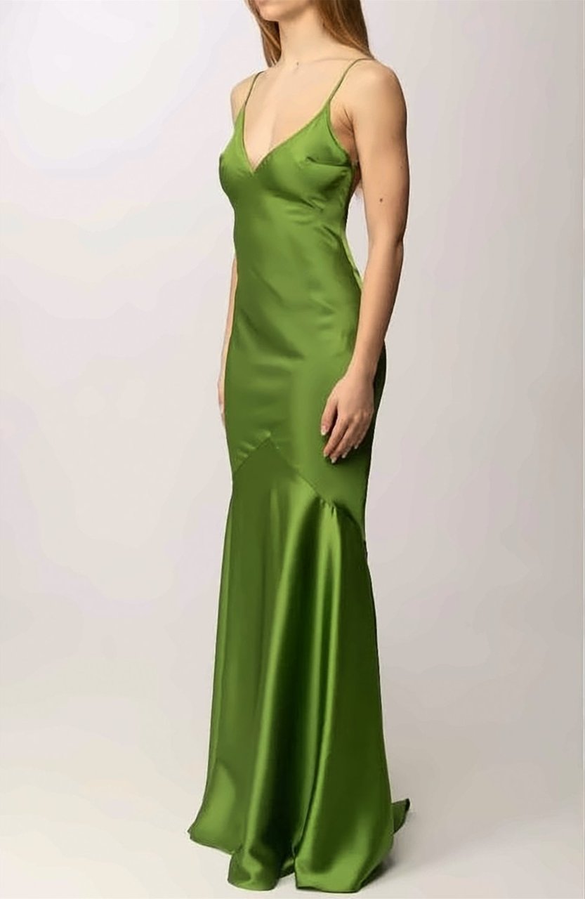 Elisabetta Franchi Red Carpet Satin Thin Straps Dress Groen