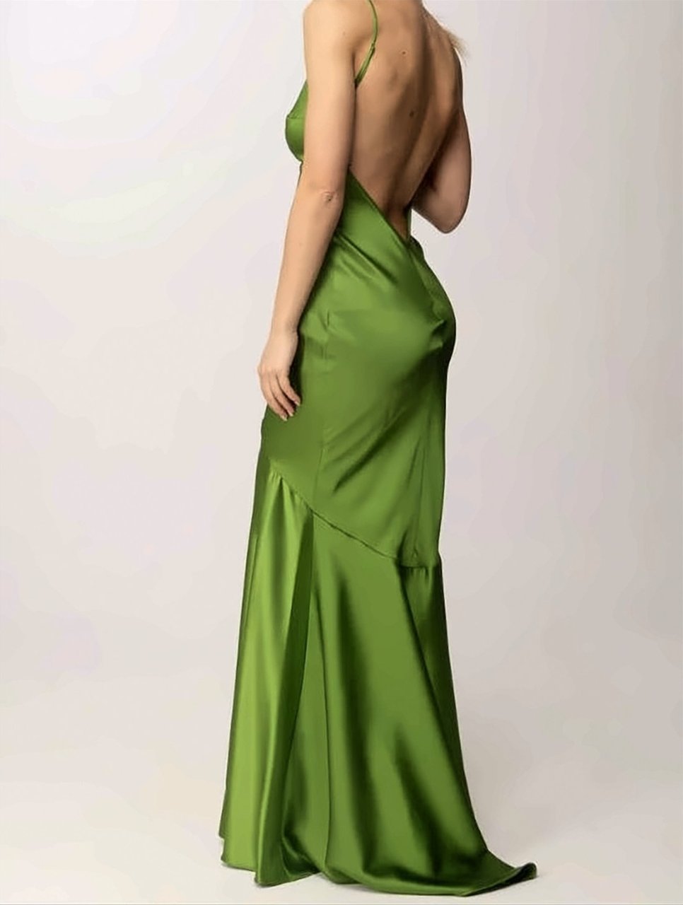 Elisabetta Franchi Red Carpet Satin Thin Straps Dress Groen