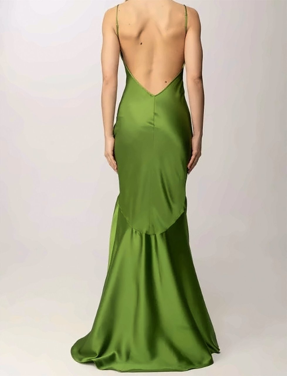 Elisabetta Franchi Red Carpet Satin Thin Straps Dress Groen
