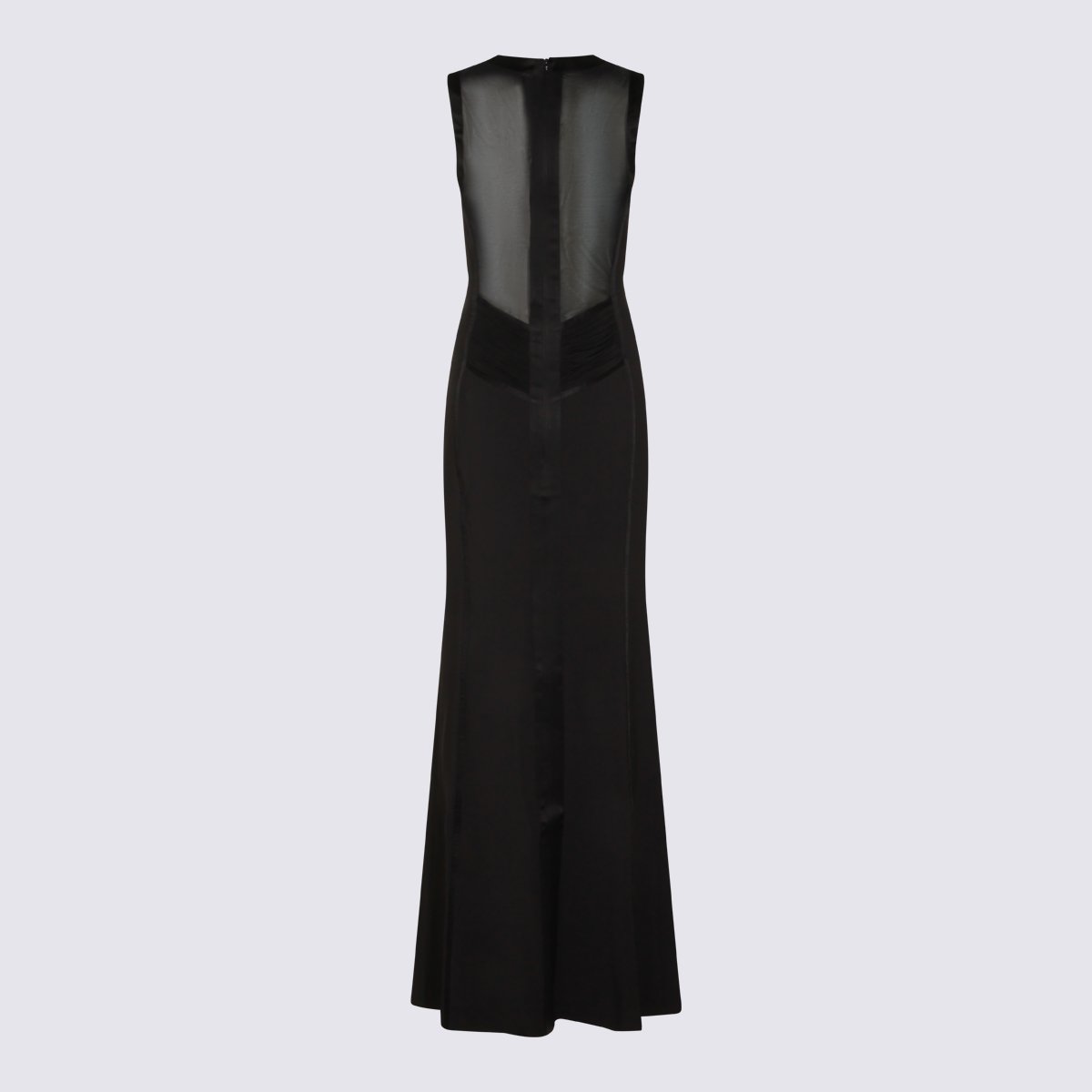 Elisabetta Franchi Long Sleeveless Dress With Geometric Lace Details And Sheer Mesh Panels Zwart
