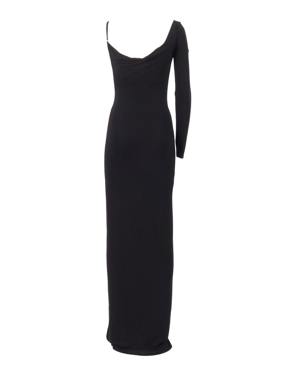 Elisabetta Franchi Black Asymmetrical Gold Maxi Dress Zwart