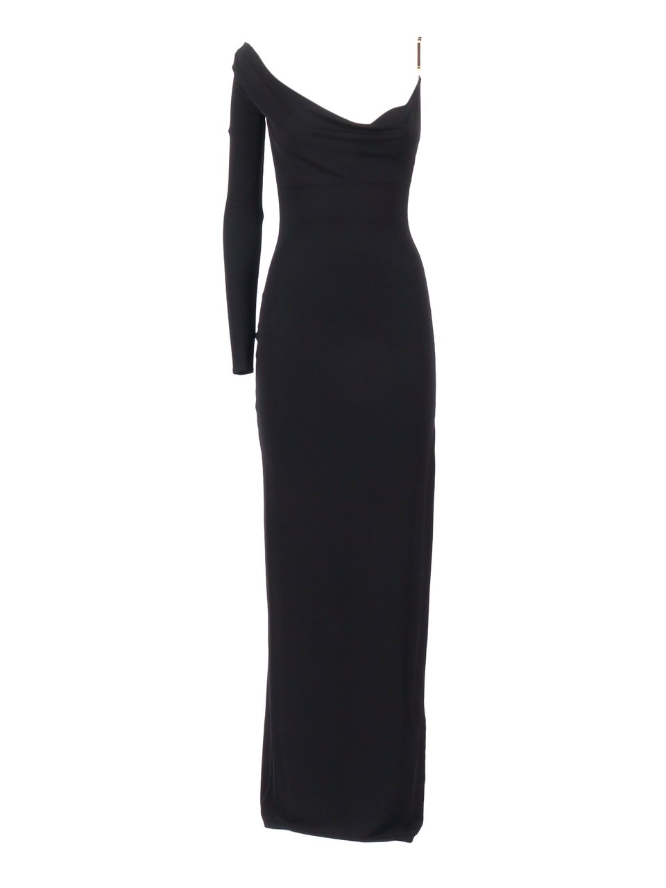 Elisabetta Franchi Black Asymmetrical Gold Maxi Dress Zwart