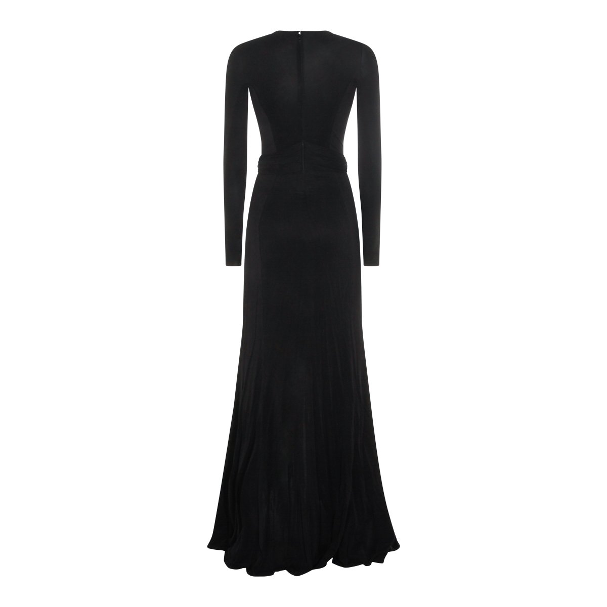 Elisabetta Franchi Long Black Maxi Dress with Draped Detail and Gold Hardware Zwart
