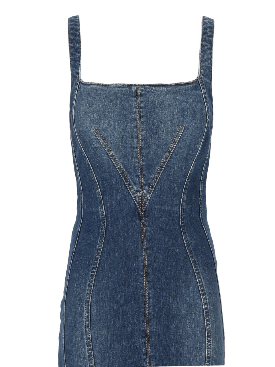 Elisabetta Franchi Denim Fitted Square Neck Day Dress Blauw
