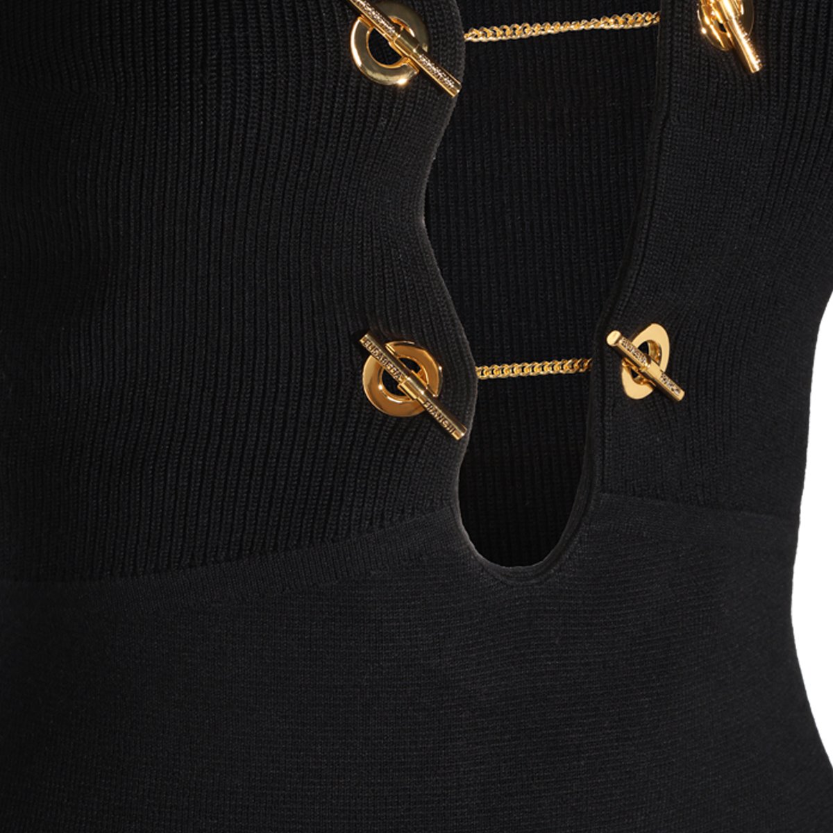 Elisabetta Franchi Viscose Dress with Gold-tone Chain Details Zwart