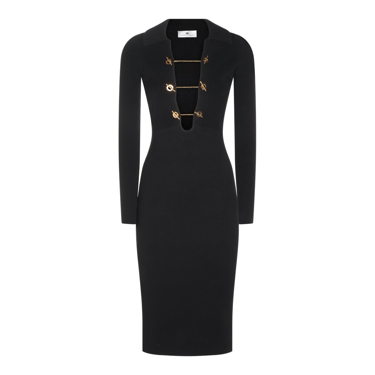 Elisabetta Franchi Viscose Dress with Gold-tone Chain Details Zwart