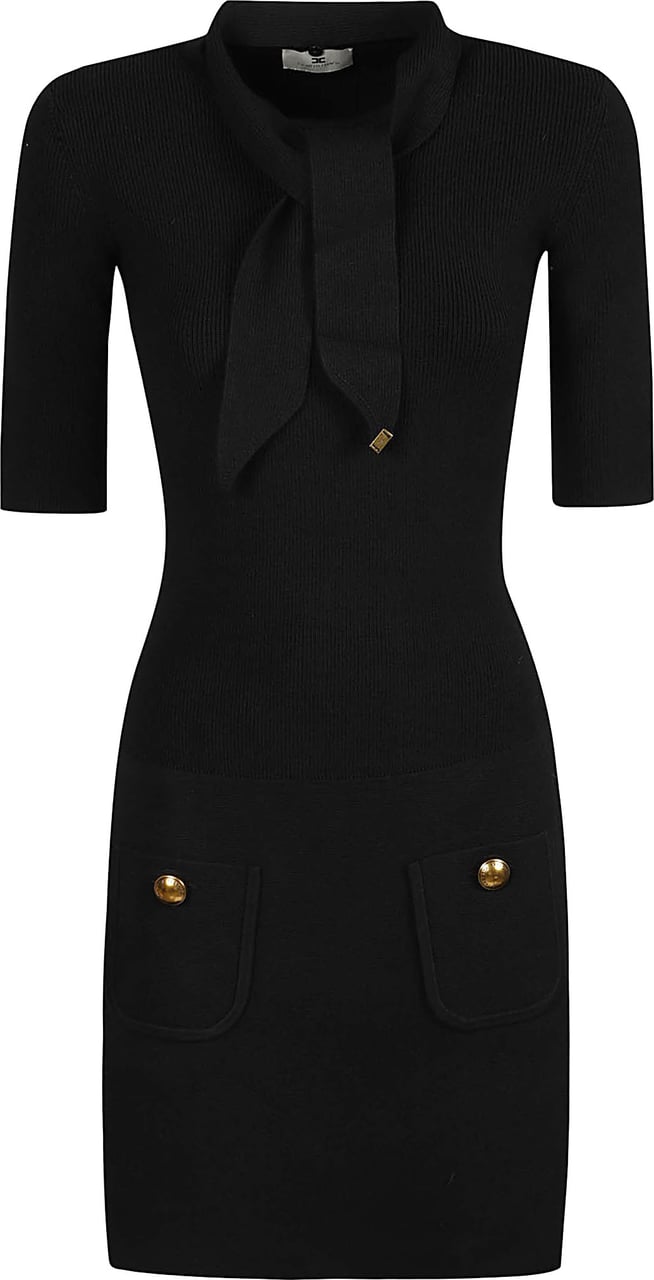 Elisabetta Franchi Short Sleeve Mini Dress Black Zwart