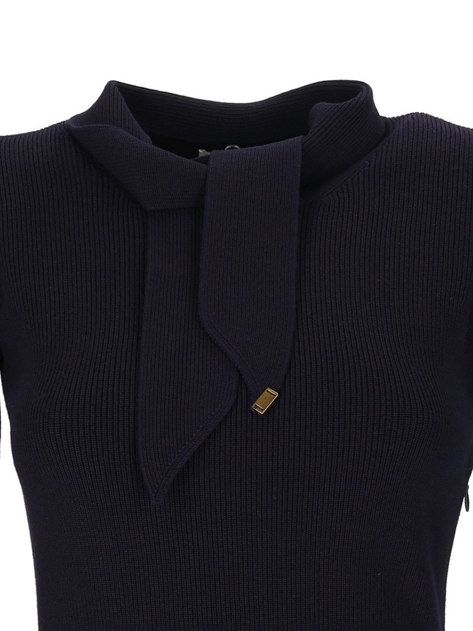 Elisabetta Franchi Fitted Ribbed Knit Mini Dress With Nektie Detail Zwart