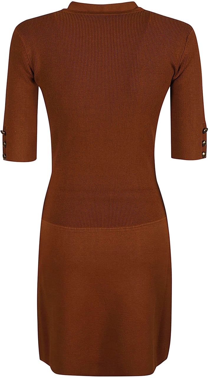 Elisabetta Franchi Short Sleeve Mini Dress Brown Bruin
