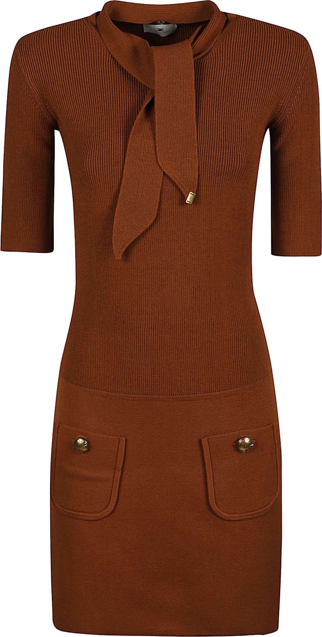 Elisabetta Franchi Short Sleeve Mini Dress Brown Bruin