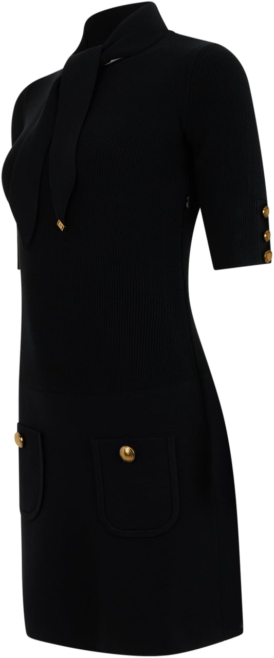 Elisabetta Franchi Mini knitted dress with scarf Zwart