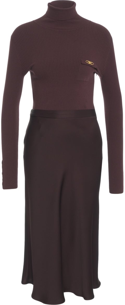 Elisabetta Franchi Midi dress with high neck Paars