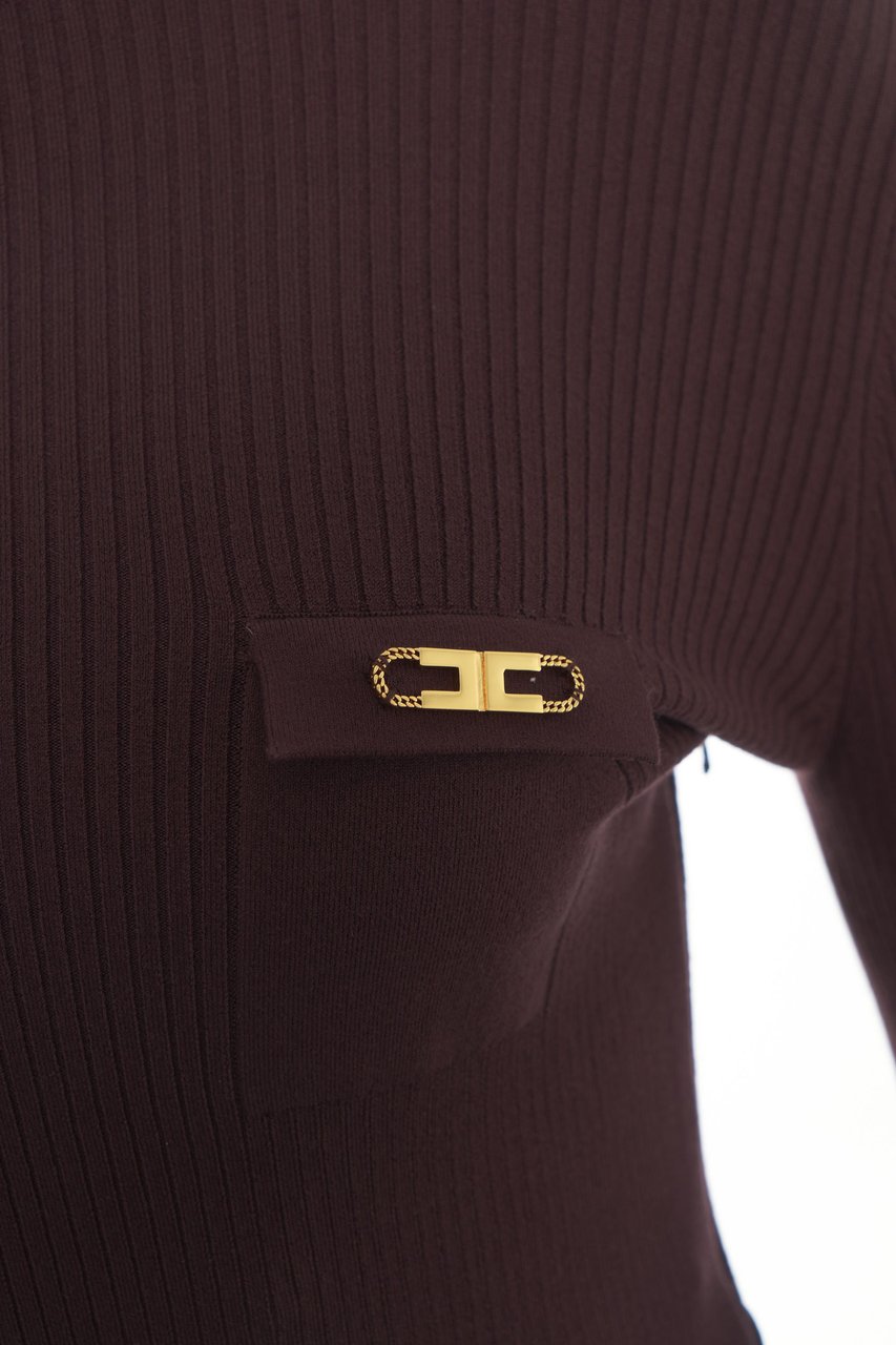 Elisabetta Franchi Midi dress with high neck Paars