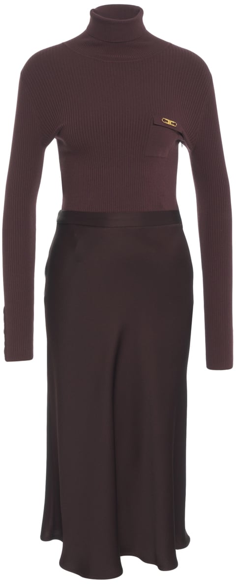 Elisabetta Franchi Midi dress con collo alto Paars