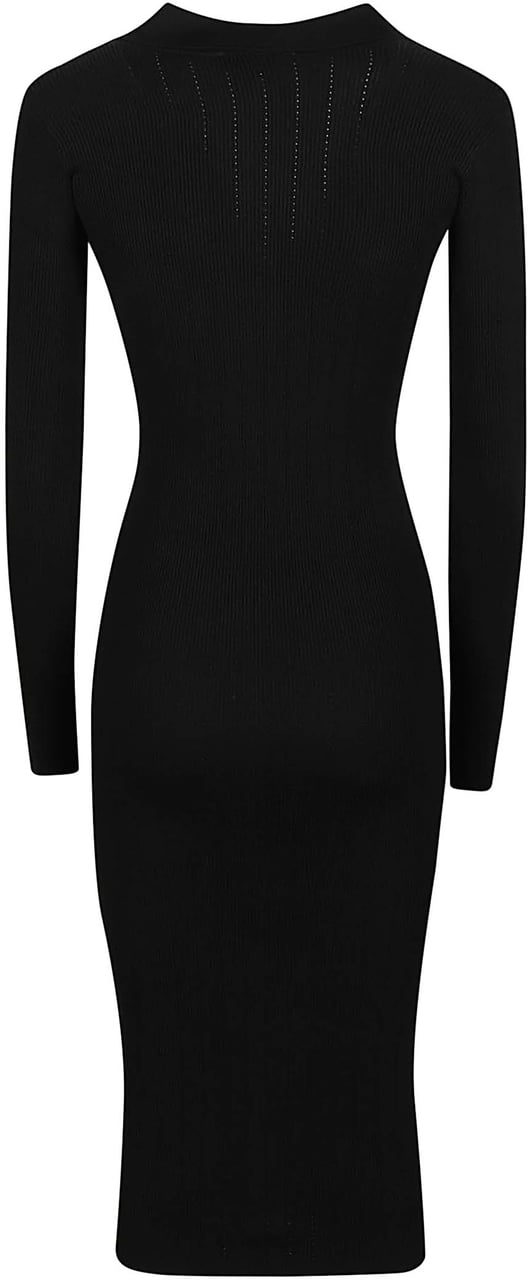 Elisabetta Franchi Long Sleeve V Neck Midi Dress Black Zwart