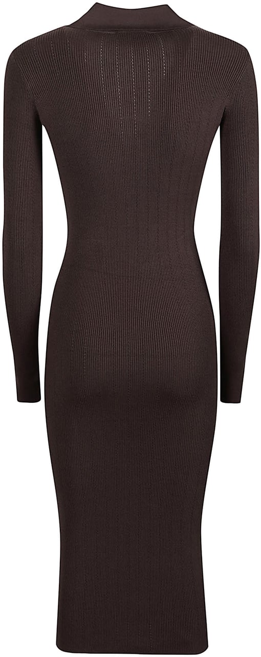 Elisabetta Franchi Long Sleeve V Neck Midi Dress Brown Bruin