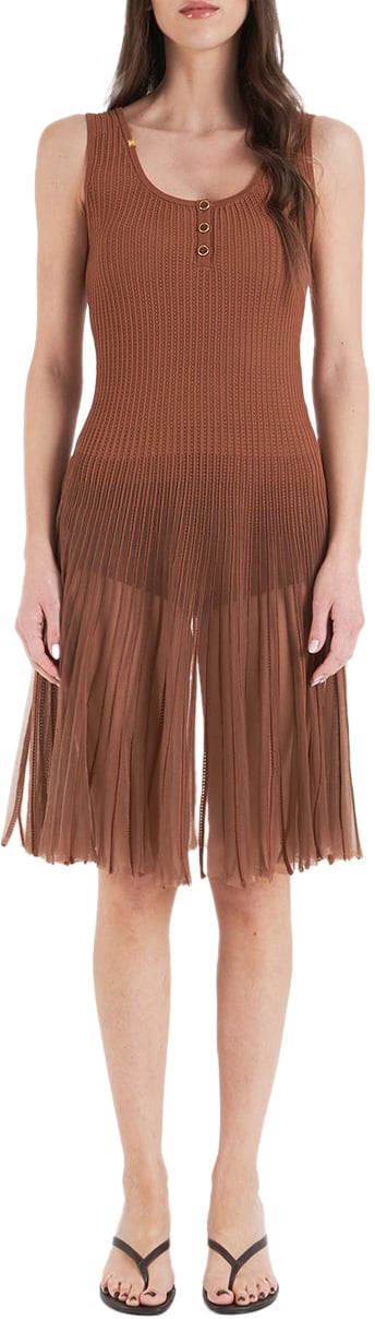 Elisabetta Franchi Openwork knit midi dress Bruin