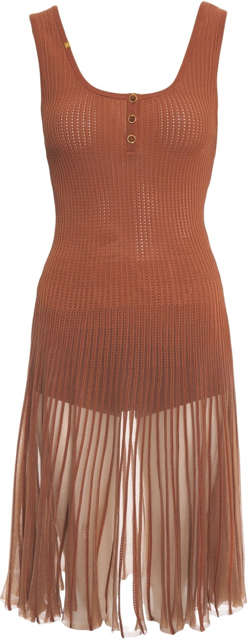 Elisabetta Franchi Openwork knit midi dress Bruin