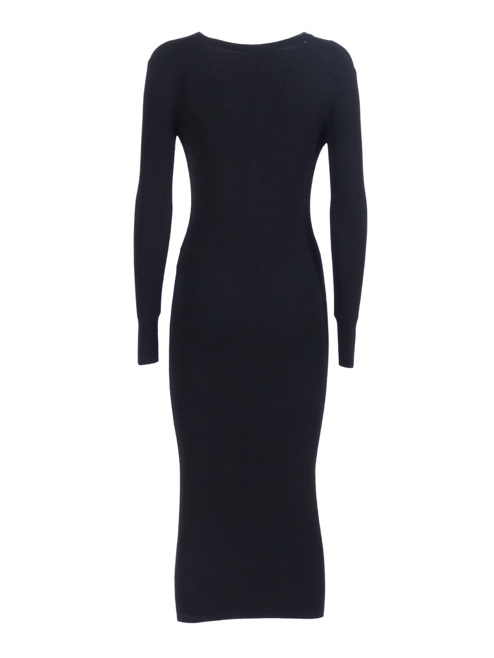 Elisabetta Franchi Knee-Length Fitted Knit Dress with V-Neck Zwart