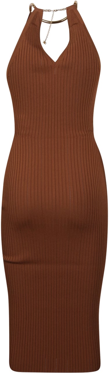Elisabetta Franchi Sleeveless V-neck Dress Brown Bruin